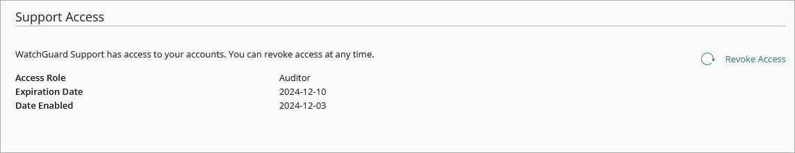 Screen shot of WatchGuard Cloud, revoke Support access