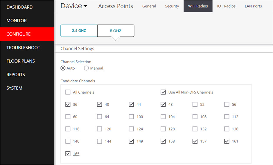 Screen shot of the Radio Settings in Discover