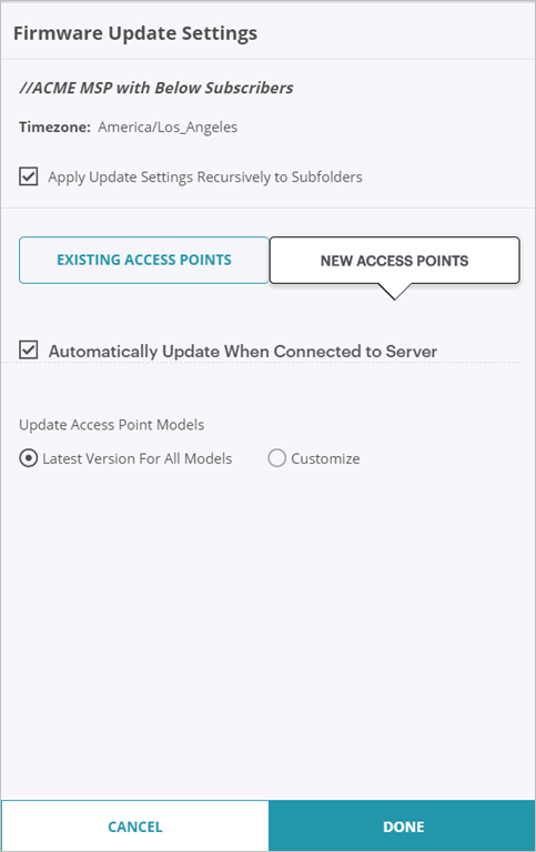 Screen shot of the Firmware Update settings in Discover