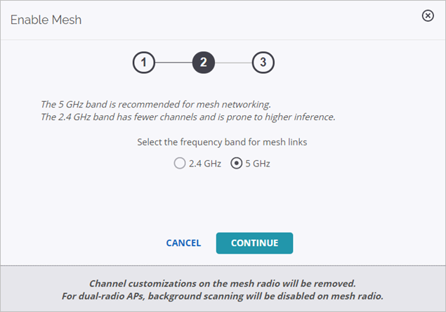 Screen shot of the radio selection when you enable a mesh profile