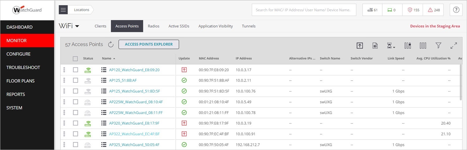 Screen shot of the Monitor > Access Points page