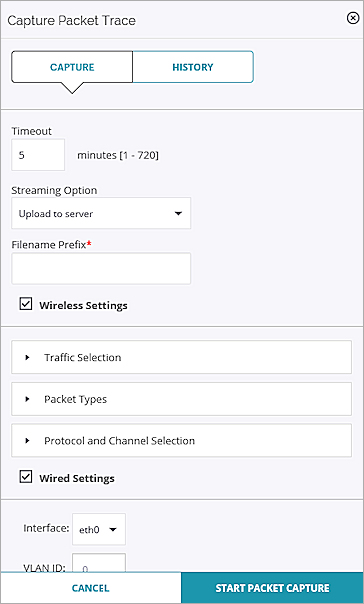 Screen shot of the Capture Packet Trace dialog box