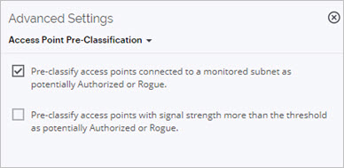 Screen shot of the advanced settings on the Authorized WiFi Policy page