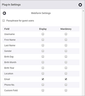 Splash Page Web Form Settings