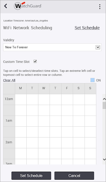 WatchGuard Go Network Schedule settings