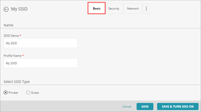 Screen shot of the Basic Wi-Fi profile settings in Discover