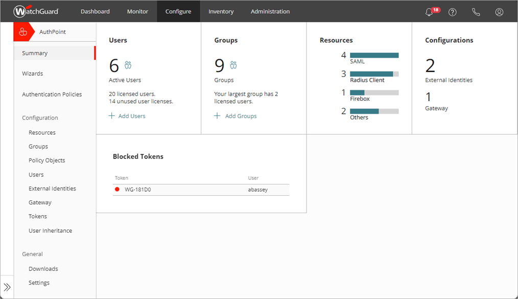 Screenshot of the Configure AuthPoint summary page.