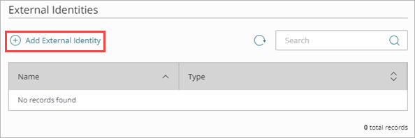 Screen shot that shows the External Identities page.
