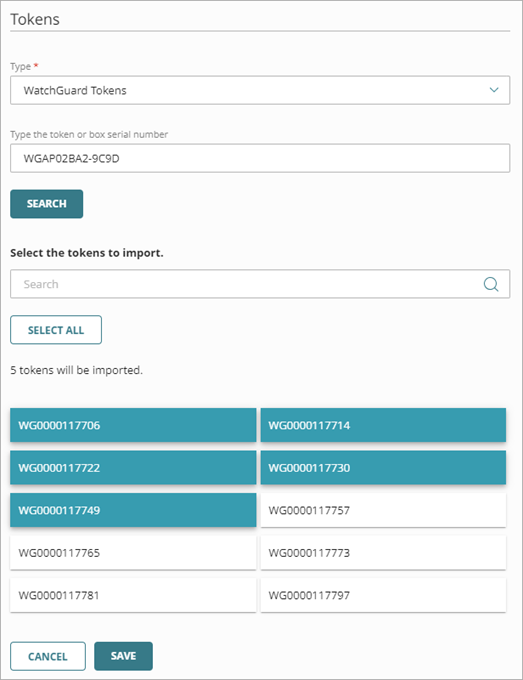 Screen shot of the Tokens page with some tokens selected.