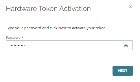 Screenshot of the Hardware Token Activation window.