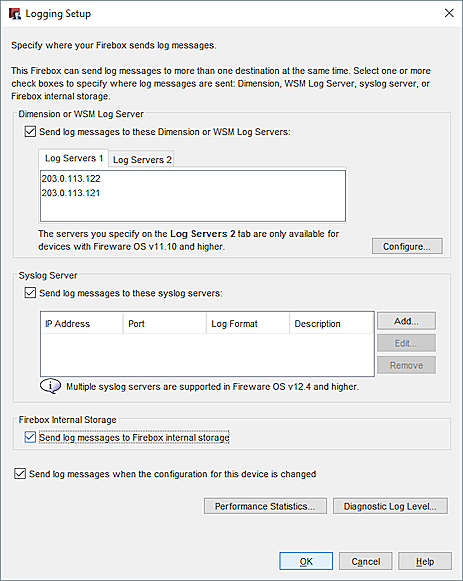 Screen shot of the Logging Setup dialog box