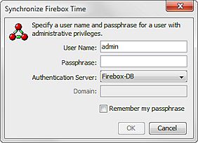 Captura de pantalla del cuadro de diálogo Sincronizar hora de Firebox de FSM