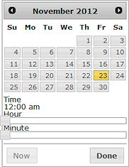 Captura de pantalla del calendario de selección de fecha y hora.