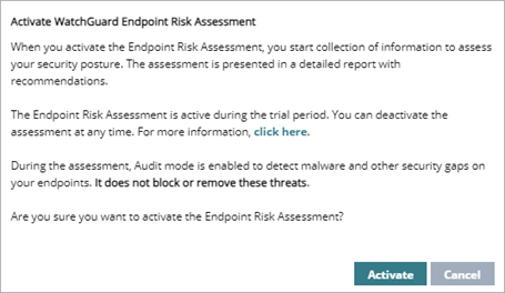 Screen shot of WatchGuard Endpoint Security, Activate confirmation dialog box