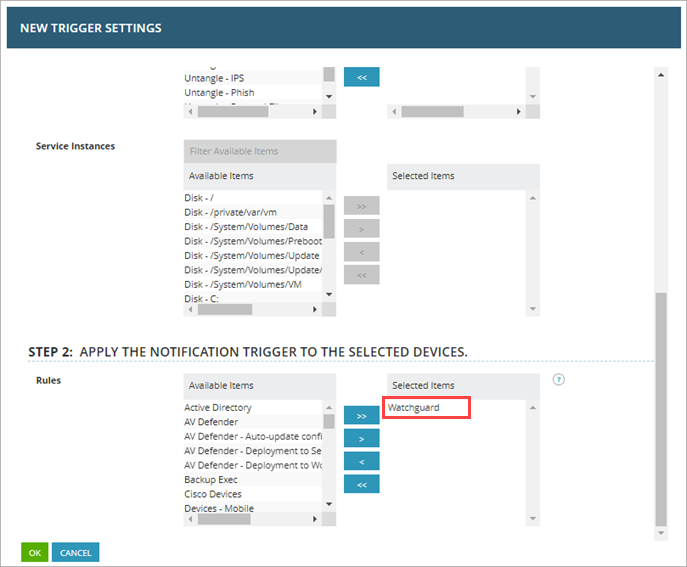 Screen shot of N-Central, New Trigger Settings