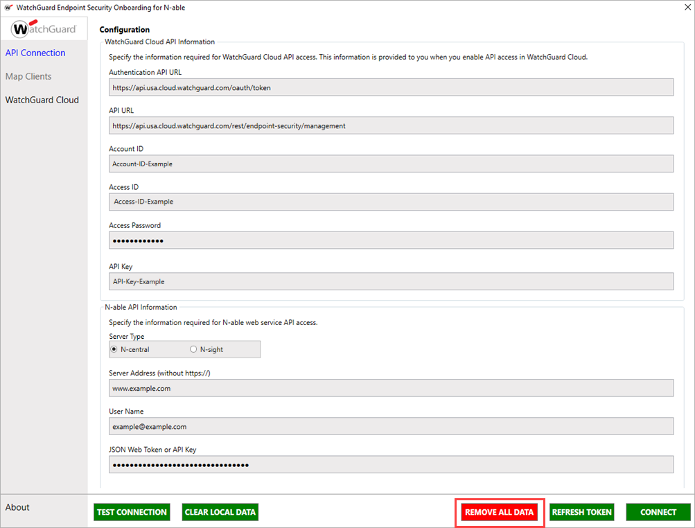 Screen shot of N-Central, Remove data