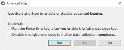 Screenshot of the Advanced Logs dialog box