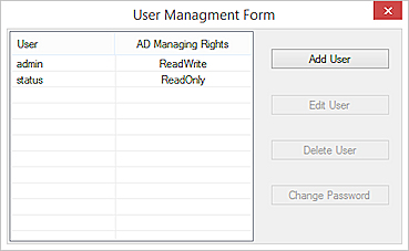 Screen shot of the User Management Form dialog box