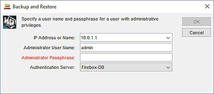 Screen shot of Backup and Restore login dialog box.