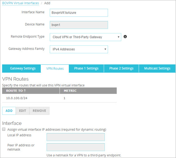 Screen shot of VPN routes