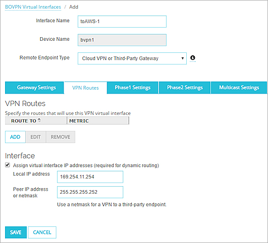 Screen shot of the virtual IP addresses