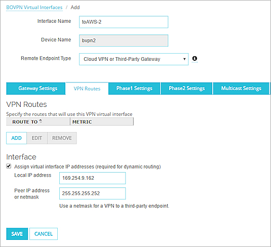 Screen shot of the virtual IP addresses