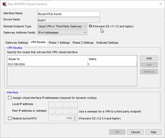 Screen shot of VPN routes