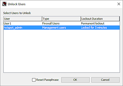 Screen shot of the Unlock Users dialog box