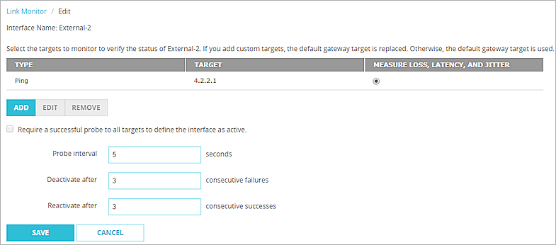 Screen shot of a completed link monitor configuration