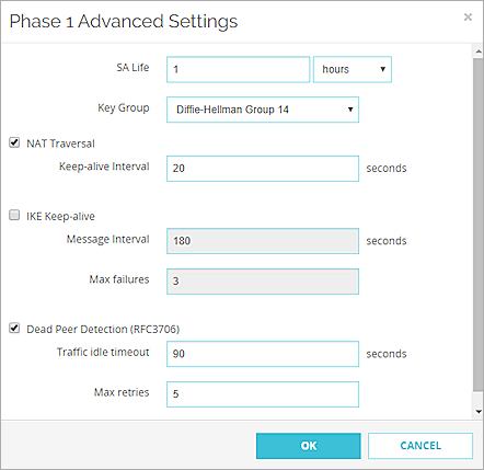 Screen shot of the Mobile VPn with IPSec Settings