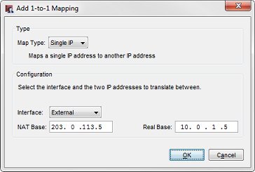 Screen shot of the Add 1-to-1 NAT mapping dialog box