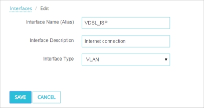 Screen shot of the Interfaces/Edit page with the interface type set to VLAN