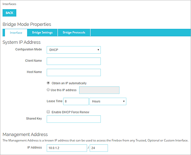 Screen shot of DHCP settings in Bridge mode