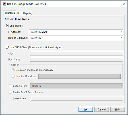 Screen shot of static IP settings in Bridge mode