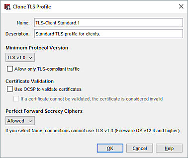 Screen shot of the Clone TLS Profile dialog box