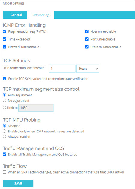 Configuración global, en la que se muestra la administración de tráfico activada