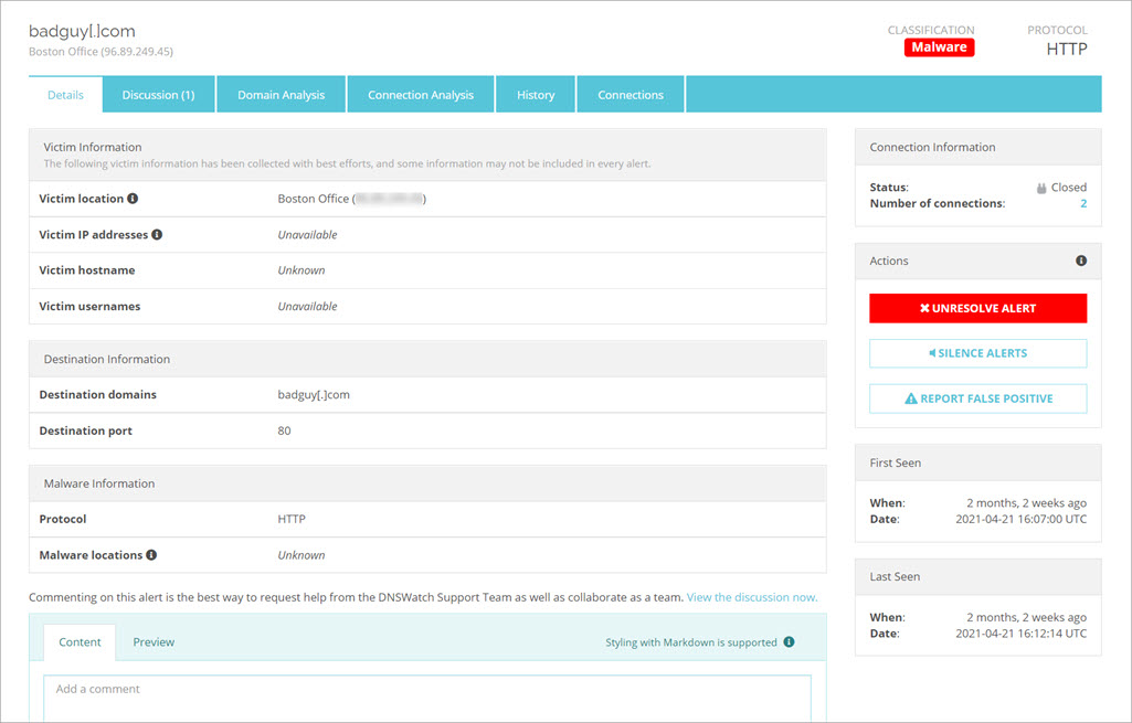 Ver los Detalles de Alerta de DNSWatch