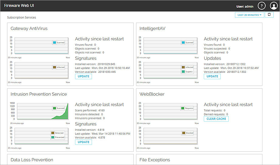 Screen shot of the Dashboard > Subscription Services page