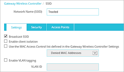 Screen shot of SSID settings page for Trusted wireless