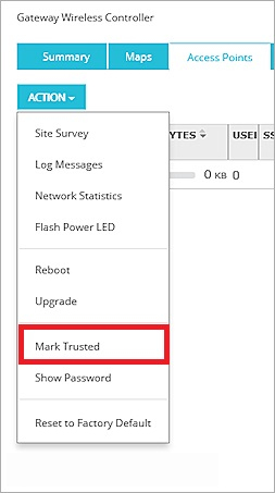 Screen shot of Access Points - Mark Trusted action