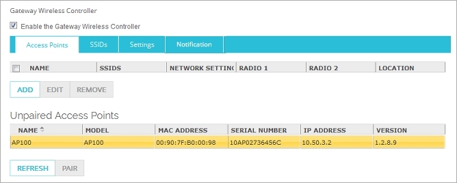 Screen shot of Unpaired Access Points list