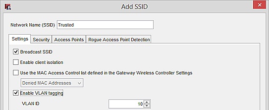 Screen shot of the Add SSID dialg box for the Trusted SSID