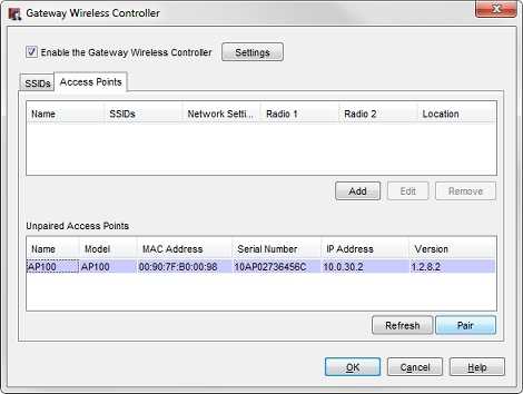 Screen shot of the Unpaired Access Points list