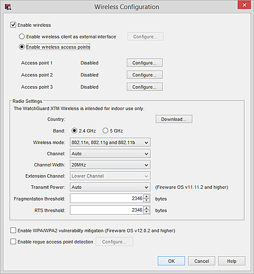 Screen shot of the Wireless Configuration dialog box