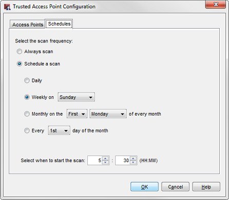 Screen shot of wireless scan schedule