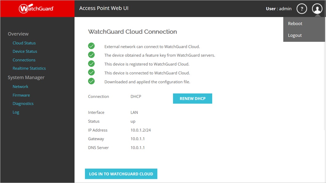 Screenshot of the main Access Point Web UI page