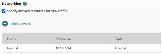 Screen shot of the Networking section with an internal network added