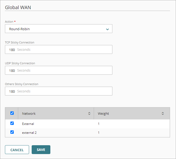 Screen shot of the Global WAN page with Round-Robin selected