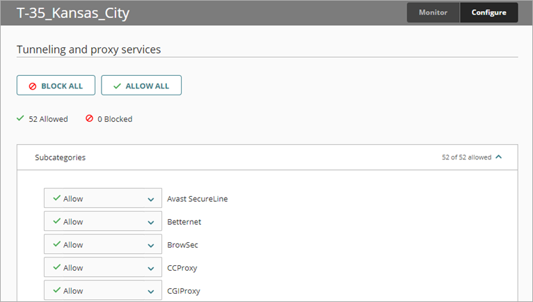 WatchGuard Cloud screen shot of Application Control subcategories