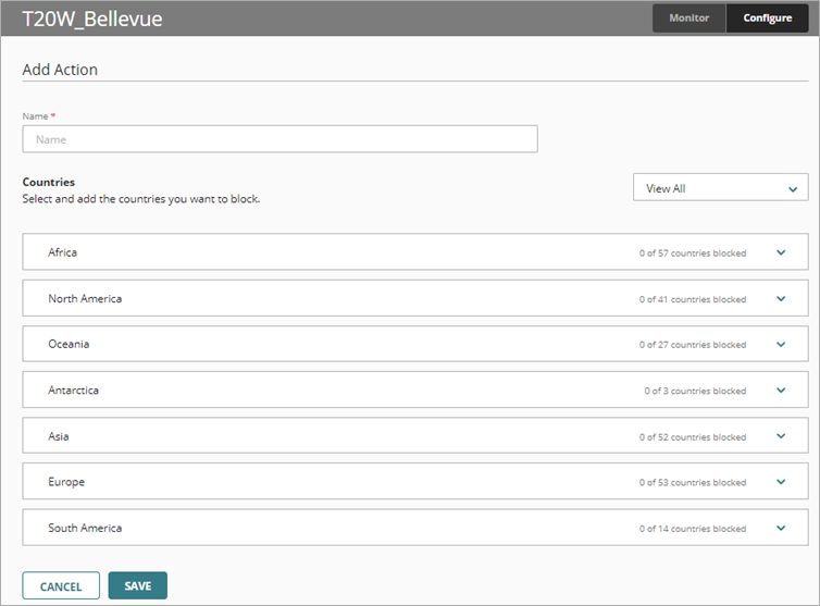 Screen shot of WatchGuard Cloud Geolocation Add Action page